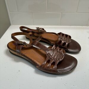 Clark’s Indigo Women’s Wedge Sandals 7.5 Brown Leather Adjustable Strappy Woven